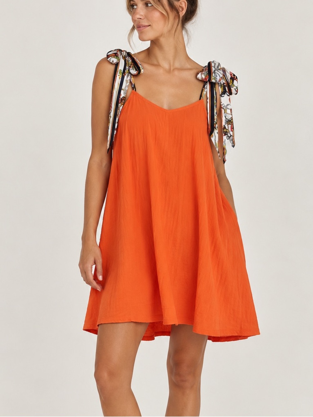 ASOS Orange Tie-Shoulder Dress with Patterned Straps